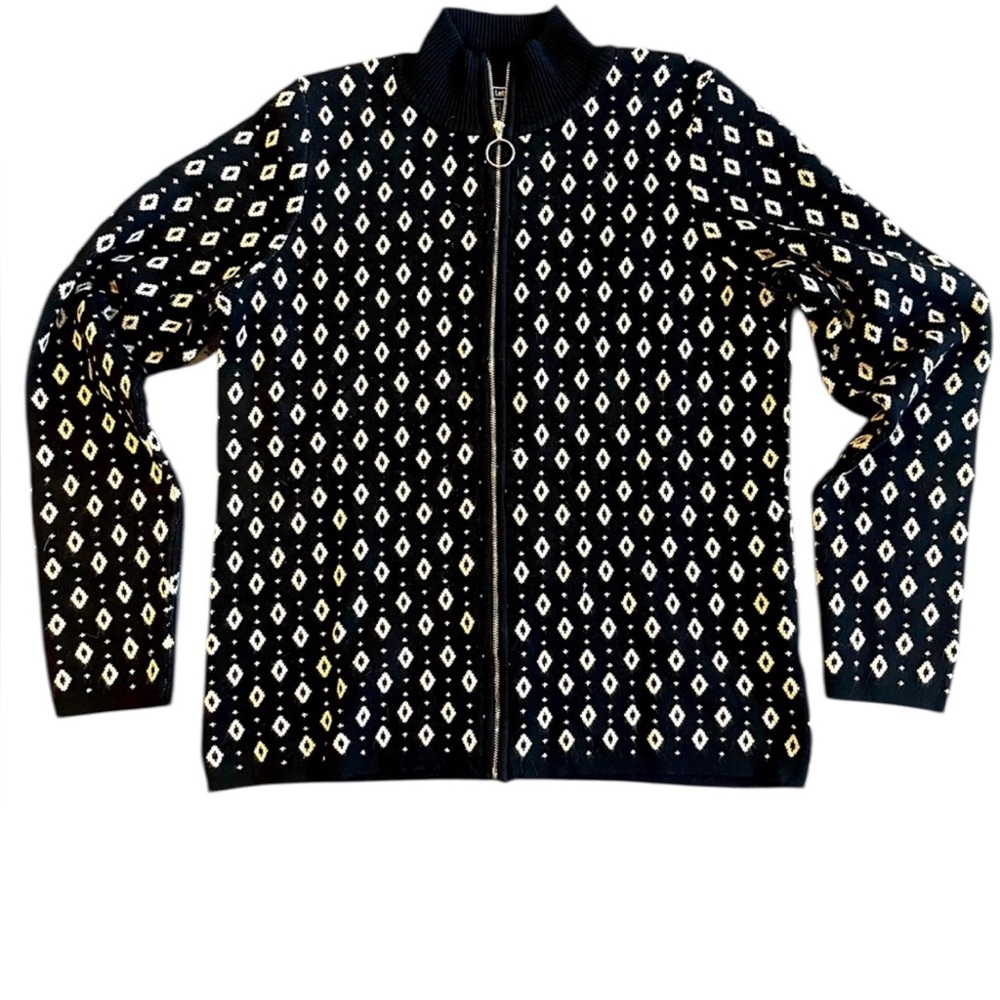 Lety & Me‎ Black & Metallic Gold Zip-Front Sweater
Size: Large